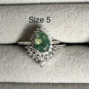 Green Moss Agate Pear Quartz Sterling Silver 925  Ring Set Stack Size 5 6 7 8 9